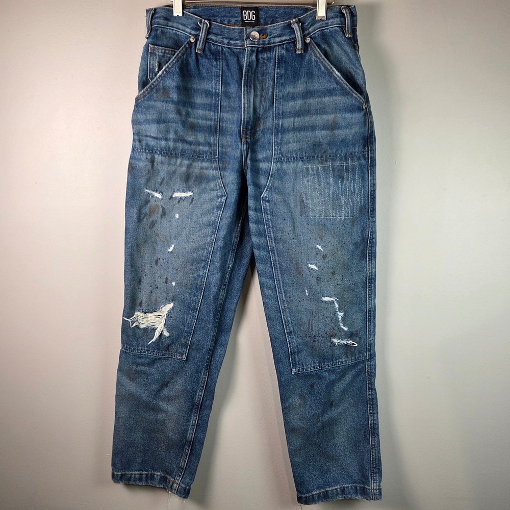 BDG Carpenter Jeans Mens 29x28 Blue Fair Distressed Double Knee Workwear Urban